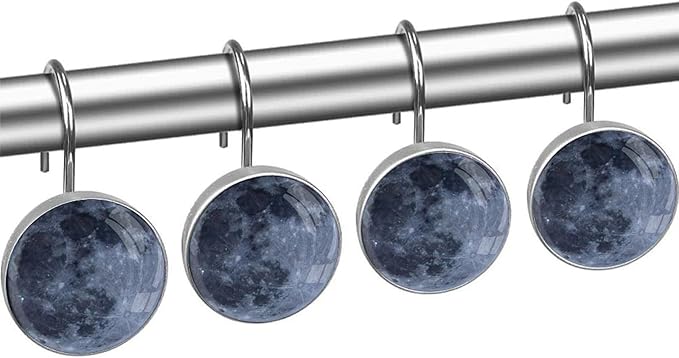 12 Pcs Moon Shower Curtain Hooks, Rust Proof Glass Surface Stainless Steel Curtain Rings for Bathroom Bedroom Living Room Kitchen Home Shower Rods Decor