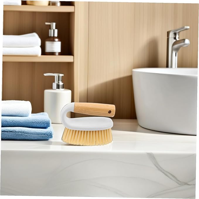 Wooden Handle Scrub Brush for Tile Grout and Floor Cleaning Stiff Bristle Utility Hand Brush for Bathroom Kitchen and Household Use Lightweight and Ergonomic Design for Tight