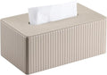 KINGFOM PU Leather Tissue Box Cover Rectangular Tissue Box Holder with Magnetic Bottom, Napkin & Facial Tissue Holder Dispenser for Home, Office (Decorative Pattern-PU Leather, Beige Stripe)