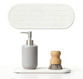 2PCS Water Absorbing Stone Drying Tray Mat for Bathroom Sink & Kitchen Counter Faucet Organizer Decor, Quick Dry Dish Soap Dispenser Sponge Holder, Vanity Sink Caddy Coaster,White -10"*3.8"
