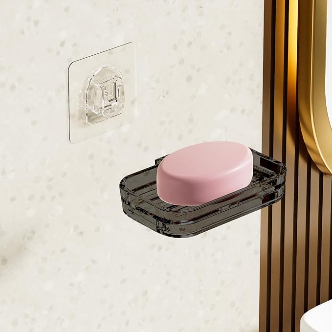 Soap Dish for Shower Bar Soap Holder with Self-Draining Design - No Drilling Required Strong Adhesive Mount for RV Bathroom and Kitchen Easy to Clean (Gray adhesive2 Packs)