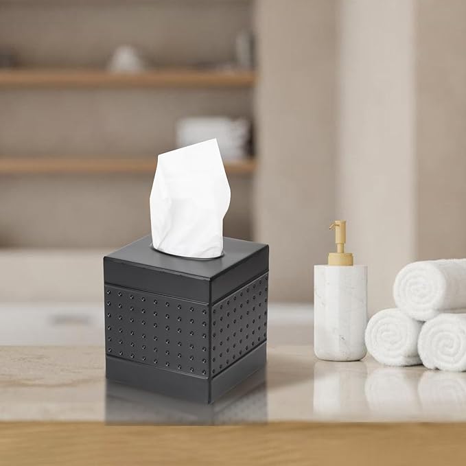 Industrial Style Tissue Box Cover, Tissue Holder, Square Box Covers,for bedrooms, Offices, bathrooms, Living Rooms etc.(Black)