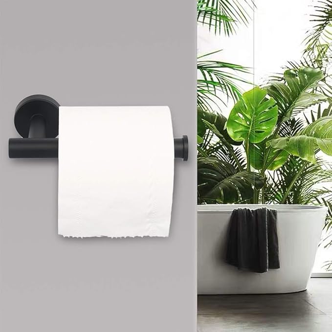 TocTen Toilet Paper Holder, Wall Mounted Tissue Roll Holder for Bathroom, Thicken 304 Stainless Steel Drilling Paper Dispenser Rack for Bathroom Kitchen (Matte Black)