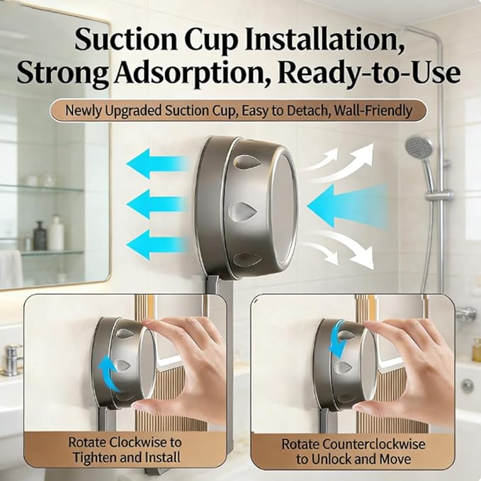 Suction Cup Corner Shower Shelf, No-Drill Bathroom Corner Caddy,Triangle Suction Cup Corner Shelves, Removable Wall Storage Rack (B)