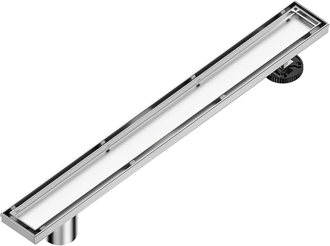 Neodrain 28-Inch Offset Linear Shower Drain with Tile Insert Grate Cover, Brushed 304 Stainless Steel Rectangle Side Outlet Shower Floor Drain, Adjustable Leveling Foot, Hair Strainer/Catcher