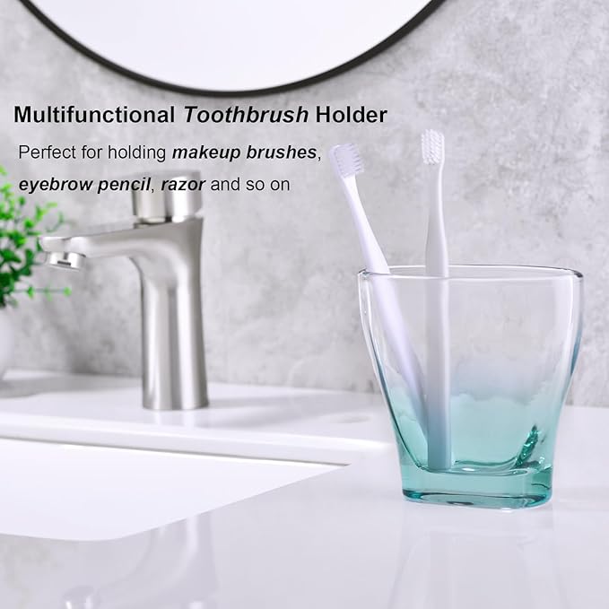 Teal Glass Bathroom Accessories Set 5 Pieces – Green Bathroom Set with Soap Dispenser, Toothbrush Holder, 2 Tumbler Cups, Soap Dish