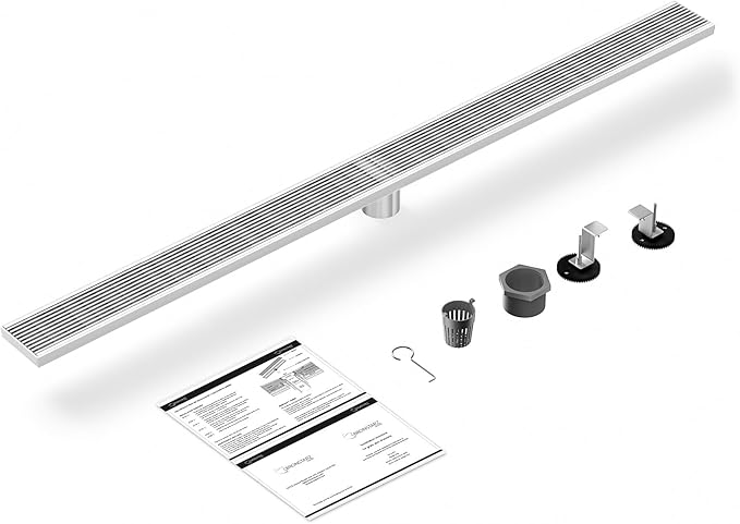 304 Stainless Steel Shower Drain, Removable Grate & Hair Catcher Bathroom Floor Drain with Waterproof Design for Tile Floor, CUPC Compliant (Brushed Finish, 36 Inch)