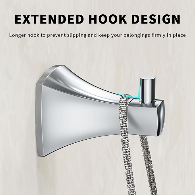 Towel Hooks for Bathrooms, 2 Pack Poilshed Chrome Stainless Steel and Zinc Alloy Hand Towel Holder Wall Mount, Heavy Duty Hanging Hooks for Kitchen, Closet, Pool, Coats, Shower, Robe