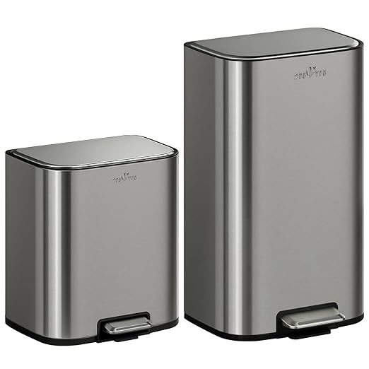 mVm 13 Gal Trash Can Set, 8+5.3 Gal Step Trash Can with Lid, Smooth Edge Garbage Bin for Home Office (Gray)