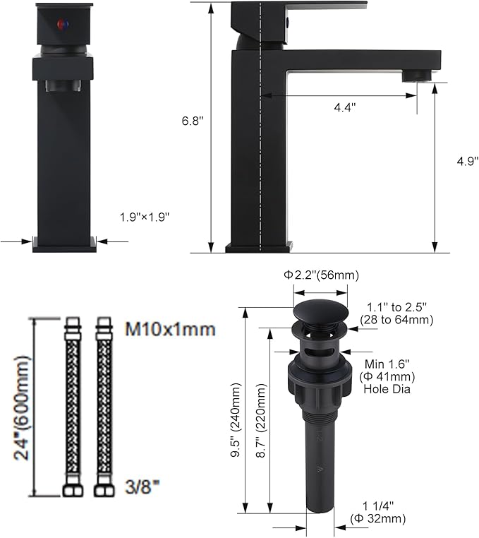 Black Bathroom Faucet ARCORA Matte Black Faucet for Bathroom Sink Modern Single Hole Bathroom Faucet with cUPC Supply Lines and Pop Up Drain
