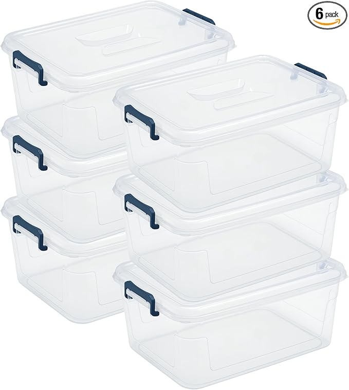 Tribello Clear Storage Bins with Lids, 6-Pack Stackable Plastic Storage Containers for Home Organization – Totes for Closet and Underbed Storage, 16 Quarts