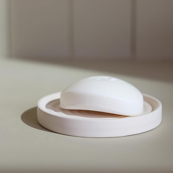 Selegna Diatomite Soap Holder, Circular Design with Ripple Pattern, Absorbent Bath Soap Dish (Beige)