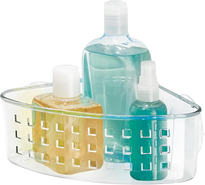 iDesign Plastic Suction Cup Corner Shower Basket for Bathroom Storage - Clear - Made in USA