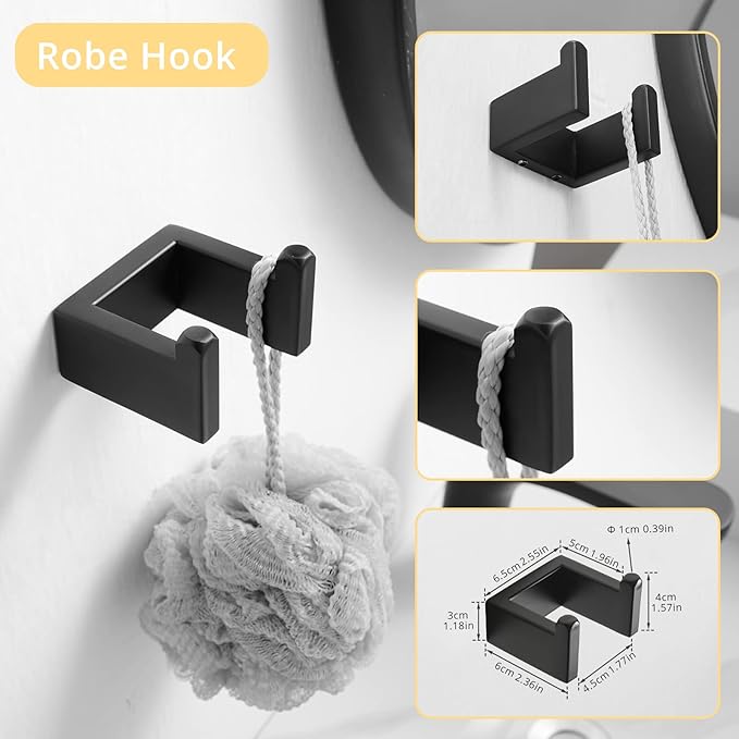 Fapully 23.6-Inch 6 Piece Bathroom Hardware Accessories Set Stainless Steel Wall Mounted Matte Black Include Towel Bar,Hand Towel Holder,Toilet Paper Holder,Robe Towel Hook,Coat Hook,Towel bar Set.