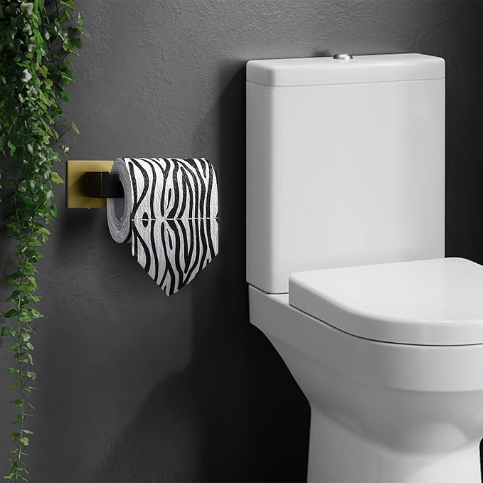 TQKAG Matte Black and Brushed Gold Toilet Paper Holder SUS304 Stainless Steel, Modern Square Tissue Roll Holders Wall Mount, Toilet Paper Roll Dispenser for Kitchen Washroom