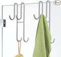 Cerbonny Shower Door Hooks, 2 Pack Extended Double Towel Hooks for Bathroom Frameless Glass Shower Door, Heavy Duty Stainless Steel Bathroom Hanger Without Perforation
