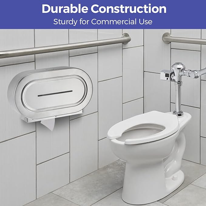 Stainless Steel Twin Jumbo Toilet Paper Dispenser Wall Mount, 9" Commercial Double Roll Holder, Industrial Tissue Dispenser with Key Lock, Satin Finish