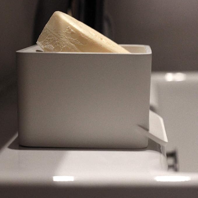 Soap Mate Slanted soap Dish with self-draining & Drying Fast Natural soap Saver for Bathroom, Shower tub & Kitchen Sink Household (Cool White)
