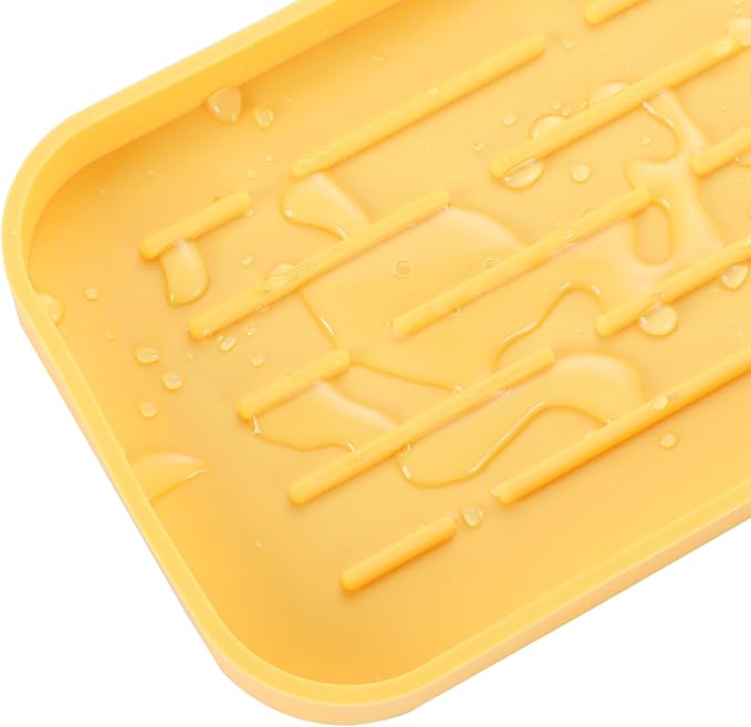 Silicone Kitchen Sink Organizer Tray for Multiple Usage,Easy Clean,Eco-Friendly Sponges Holder for Kitchen Bathroom Counter or Sink,Dish Soap Dispenser,Scrubber,Bottle,Cup Yellow 12" x 4”