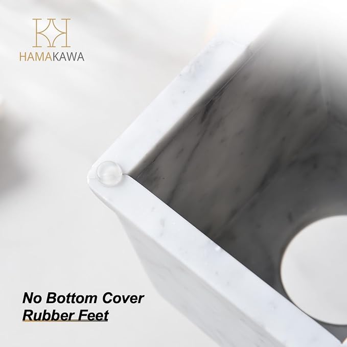 Natural Marble Tissue Box Cover, Carrara White Tissue Organizer 6 x 6 x 5.7 inch, Heavy Stone Decorative Box, Square Tissue Box Holder for Home Decor, Kitchen, Bathroom