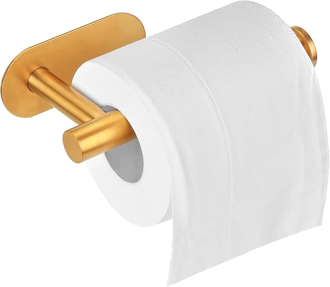 Gold Toilet Paper Holder, 304 Stainless Steel Toilet roll Paper Holder Rustproof for Bathroom, Kitchen and Washroom, 3M no driiling Wall Mount DG-TPA23