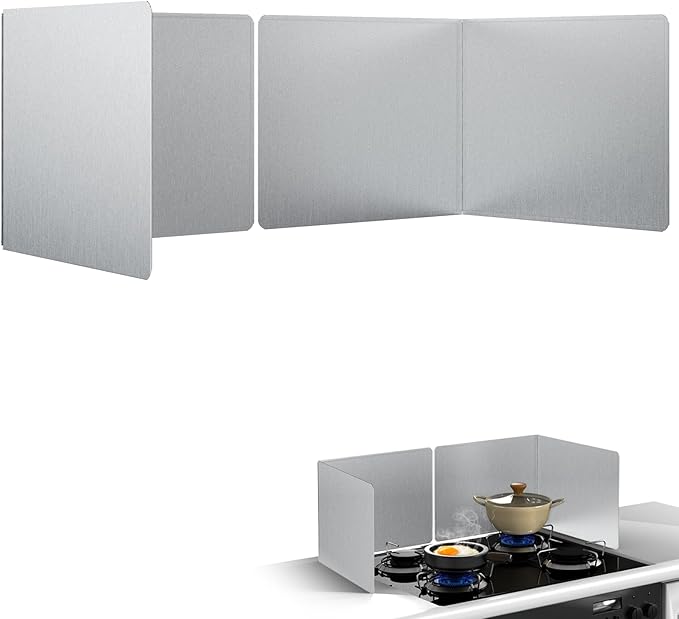 Kitchen Splash Guard 16"x12" (2 PCS) - Heavy-Duty Stainless Steel, Foldable Oil & Water Shield