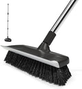 ITTAR Floor Scrub Brush with 55" Long Handle, 10" Wide Stiff Bristles Deck Brush, Stainsless Steel Pole Heavy-Duty Cleaning Brush, 2-in-1 Scrubber with Ruber Squeegee for Deck, Patio, Pool, Tile, Wall