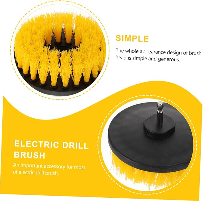 Electric Drill Brush Attachment Set 5-inch Hollow Round Brush Heads Yellow Replacement for Kitchen Floor Bathroom Heavy-Duty Scrubbing Household Cleaning Tools