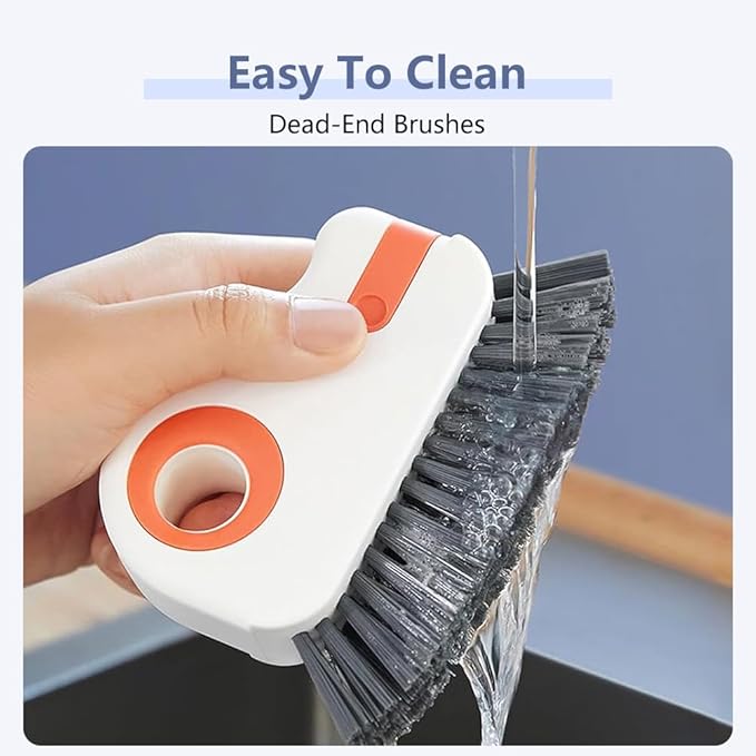 2 in 1 Groove Cleaning Brush, Window Track Cleaning Tools with Hard Bristles and Hidden Scraper, Crevice Brush for Sliding Door Track, Window Seal and Sill (Gray-2Pcs)