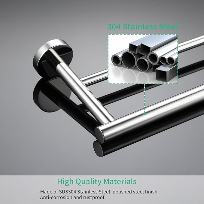 Miyili Double Towel Bar 36-Inch Stainless Steel Bathroom Towel Rack Holder Wall Mount Polished Finish, A01C90B
