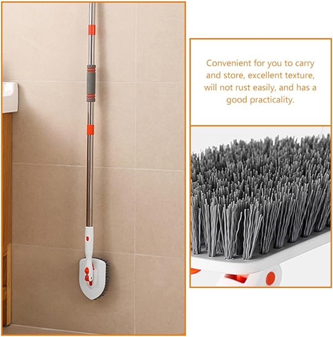 CLISPEED Bathroom Floor Brush Scrubber Set with Hard Bristle and Fiber Cloth, 3-Section Extendable Handle Tub and Tile Scrub Brush for Shower, Grout, and Floor Cleaning