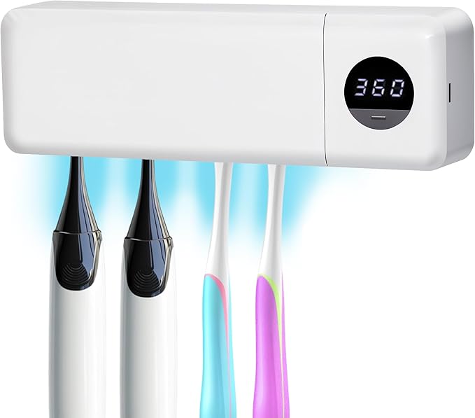 UV Toothbrush UV Light Cleaning Holder - Rechargeable Tooth Brush Smart Cleaner with Light Cleaning Air Drying - Bathroom Wall Mount Holders Cleaning and Drying