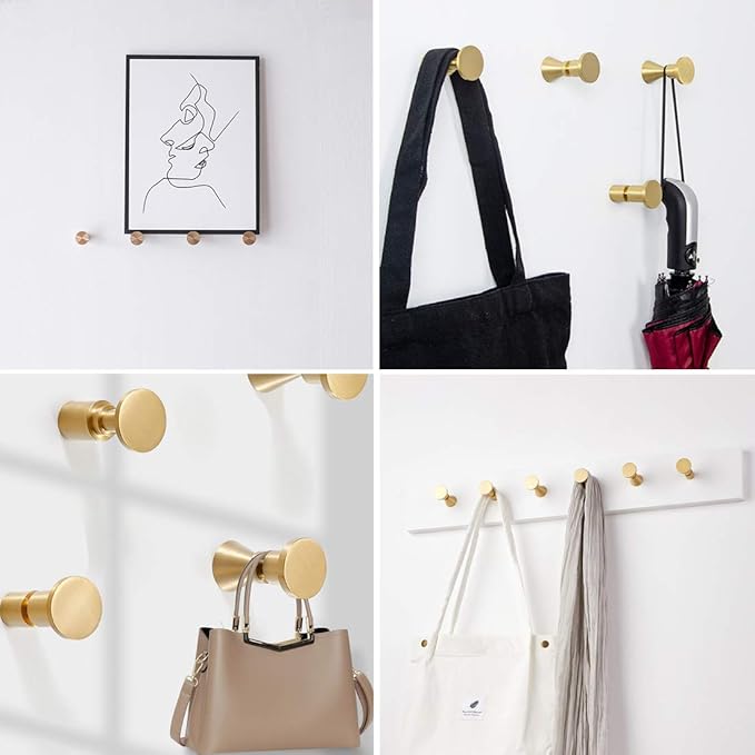 TECI Solid Brass Gold Hooks Heavy Duty Wall Mounted. Perfect for Purse,Coats, Jackets, Hats, Scarfs, Bags,Coat,Hat,Towel, and More.Available for Clothing Store, Hotel, Cafe, TC005C