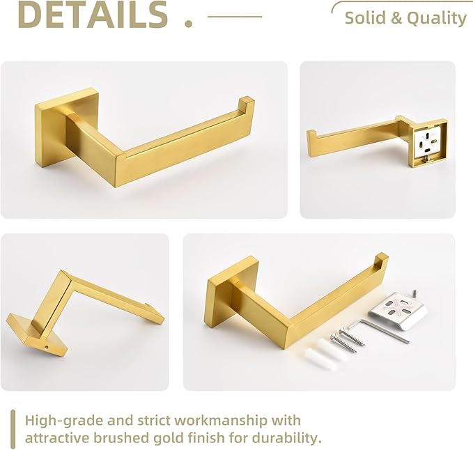 Toilet Paper Holder, Angle Simple SUS304 Stainless Steel Bathroom Tissue Holder, Open Arm Toilet Paper Roll Hanger Wall Mount, Brushed Dark Gold