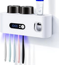 Toothbrush Holders Cleaner & Dryer for Bathroom,LXIANGN Smart Wall Mounted Toothbrush Holders with Countdown LED Screen,5 Toothbrush Slots,2 Cups and Toothpaste Dispenser (White)