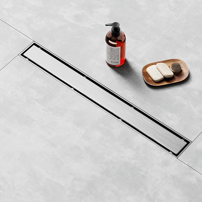 Linear Shower Drain 36 Inch, Shower Drain with 2-in-1 Tile Insert Panel, Brushed AISI 304 Stainless Steel Linear Drain for Fast Drainage, Floor Drain for Bathroom, Kitchen, Garage & More