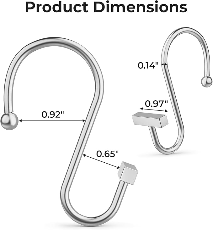 Shower Curtain Hooks, Chrome Shower Curtain Rings Rust Proof, 12PCS Shower Hooks for Shower Curtain, T-Bar Design Convenient Elegant Shower Curtain Hangers for Bathroom Kitchen Wardrobe