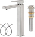 Vessel Sink Faucet, Brushed Nickel 1 Hole Single Handle Tall Bathroom Vanity Faucets, Modern Utility Rv Laundry Bath Restroom Mixer Tap with Metal Pop Up Drain and 2 Water Supply Lines
