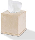 Natural Marble Tissue Box Cover, Beige Tissue Organizer 6 x 6 x 6 Inch, Heavy Stone Decorative Box, Square Tissue Box Holder for Home Decor, Kitchen, Bathroom, Bedroom