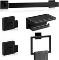 Matte Black Bathroom Hardware Accessories Set of 5 Pieces, 15.6 Inch Bath Towel Bar Set, 304 Stainless Steel Bathroom Hardware Set, Towel Racks for Bathroom Wall Mounted