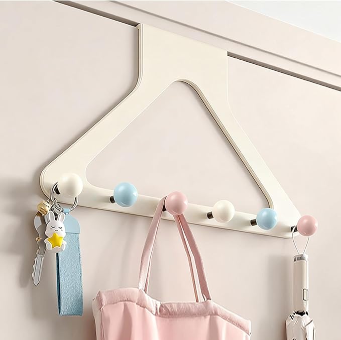 HGZBS Pastel Over Door Hooks with Damage-Free Adhesive Mount, 6 Heavy Duty Hooks 8.7 Inch Height No Drill for Coats & Robes (Macaron, Regular)