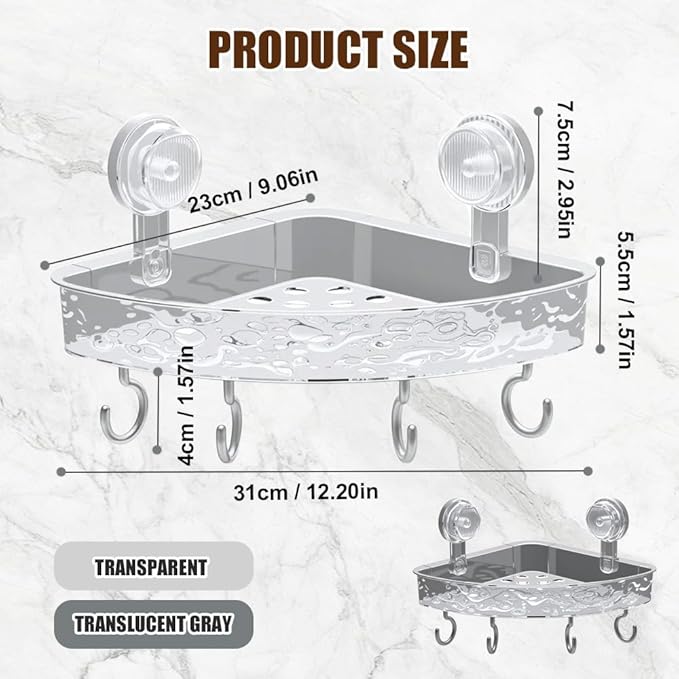 Corrugated Suction Cup Storage Holder, 2025 New Movable Shower Shelf Suction Cup, Corner Shower Caddy Large Organizer Bathroom Shelf No-Drill Wall-Mounted Storage (GREY)