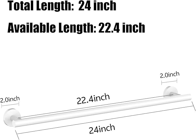 Newfun 24 Inch White Bathroom Towel Holder, 2Pcs Towel Racks for Bathroom Rod Classic SUS304 Stainless Steel Bathroom Towel Holder Wall Mounted