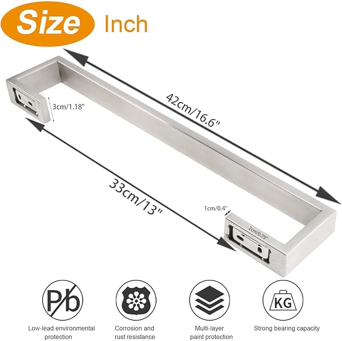 TocTen Bath Towel Rack - 2 Pack Square Base Thicken SUS304 Stainless Steel Towel Bar for Bathroom, Bathroom Bar Accessories Towel Rod Heavy Duty Wall Mounted Towel Holder(Brushed Nickel, 16 Inch)
