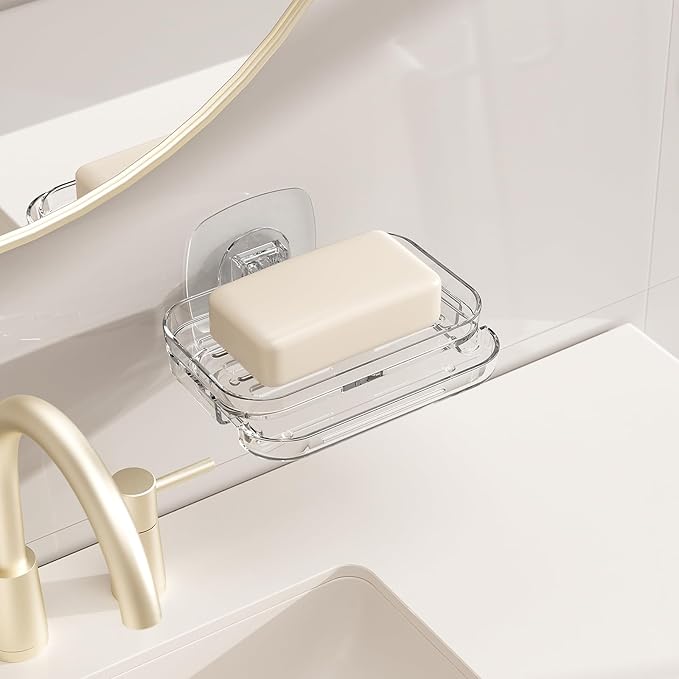 2-Pack No Drill Soap Holder - Strong Adhesive Soap Dish for Shower Wall Bathroom Kitchen Sink Rv Easy Install & Drain (2Pc Adhesive)