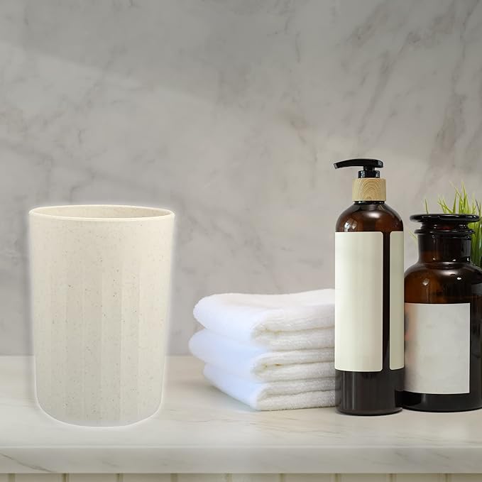 VOCOSTE 1Pc Bathroom Tumbler with Smooth Lines, Wheat Straw Cup, for Bathroom for Toothpaste Beige 4.09''x2.80''