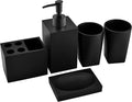 5-Piece Matte Black Bathroom Accessory Set - Modern Design Set with Soap Dispenser, 2 Tumbler Cups, Soap Dish & Toothbrush Holder