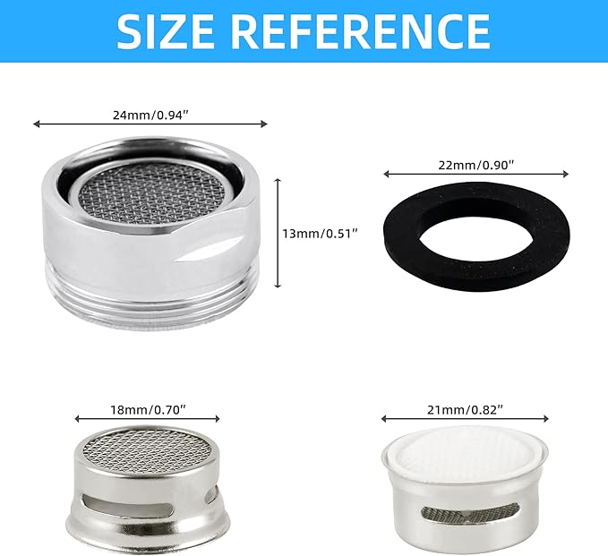 iFealClear 4 Pack Stainless Steel Faucet Aerator, Kitchen Sink Faucet Aerator Adapter with Brass Shell, 15/16 Inch/24 mm Male Thread Water-conserving Filter with Gasket for Bathroom, Chrome