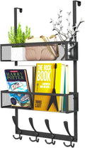 Kaiferty Over The Door Hooks Organizer,Coat Rack with 12 Hooks and 2 Mesh Baskets,Back of Door Storage Organizer for Bathroom,Bedroom,Kitchen,Office(Black)