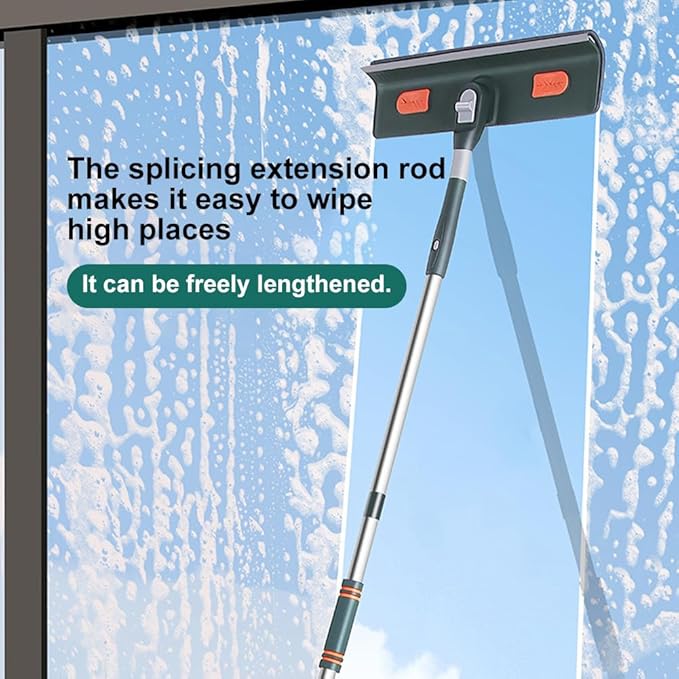 10Ft Window Squeegee with Extension Pole, 2 in 1 Window Washing Equipment with Gloves, Extendable Shower Glass Cleaner Tool for Home, Shower Glass, Car, RV